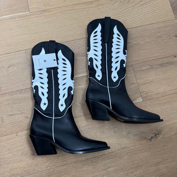 Anine Bing Black Mid Calf Tania Western Boots EU 38/ 7.5 US NEW - Picture 6 of 13